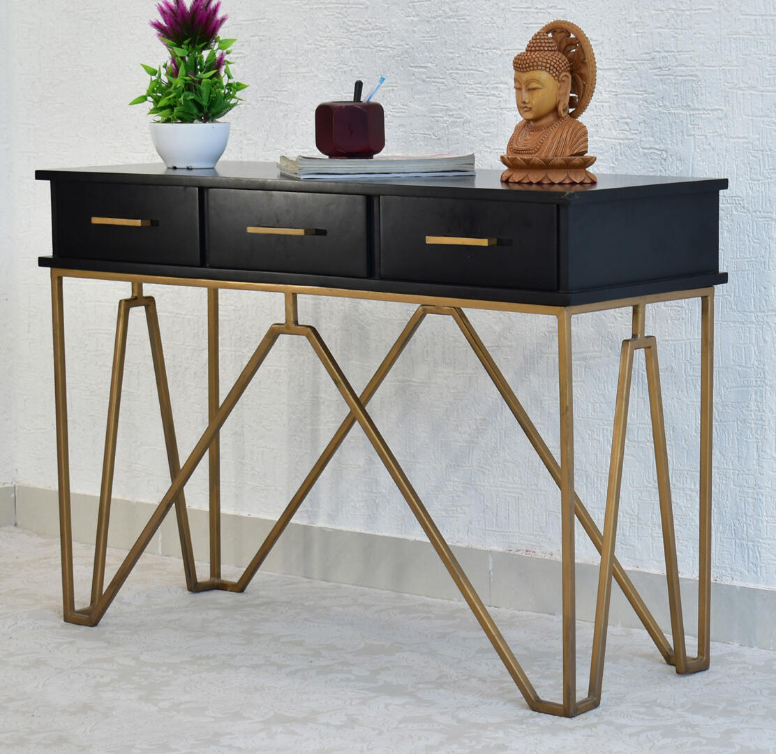 CASINO Console Hall black Table with Golden Finish